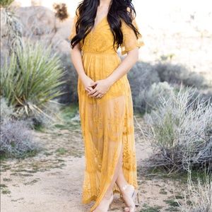 Boho Yellow Maxi Romper/dress with lace overlay